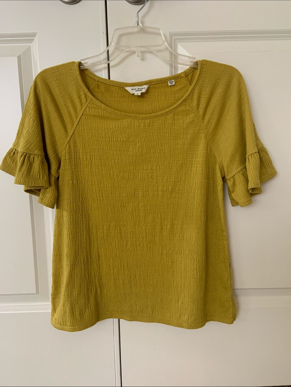Max Studio Olive-Green Ruffle Sleeve Textured Top